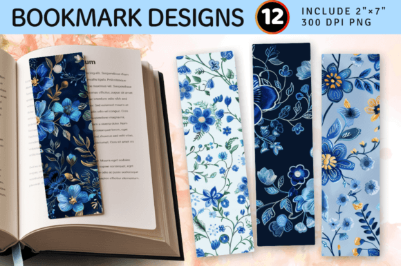 A Designer's Review: Blue Embroidery Flowers PNG Bookmarks