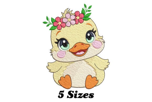 A Designer's Take on the Cute Baby Duck with Flowers Embroidery Design