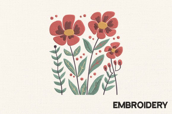 Beautiful Blooming Flowers Embroidery Design