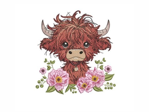 Charming Baby Highland Cow with Flowers