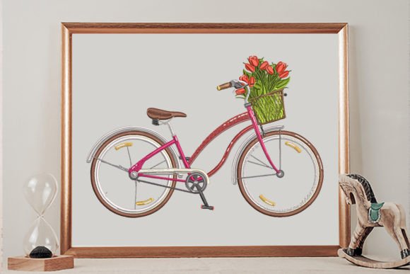 Charming Bicycle and Flowers Embroidery