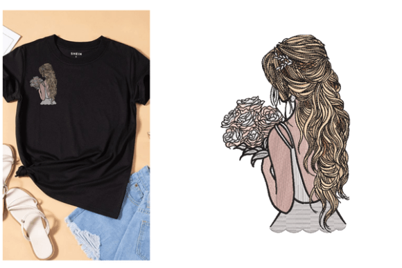 Charming Girl with Flowers Embroidery Design