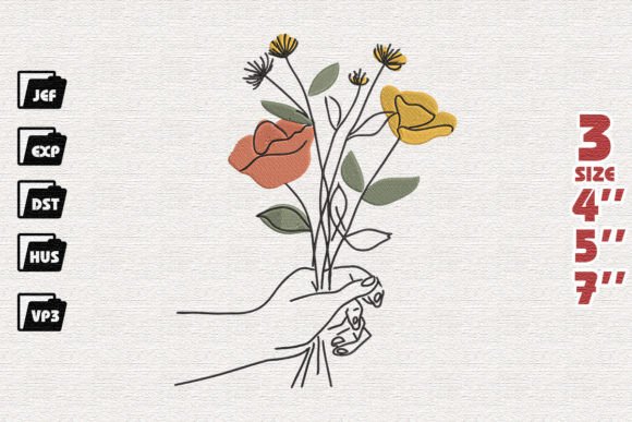 Charming Hand Holding Flowers Embroidery Design