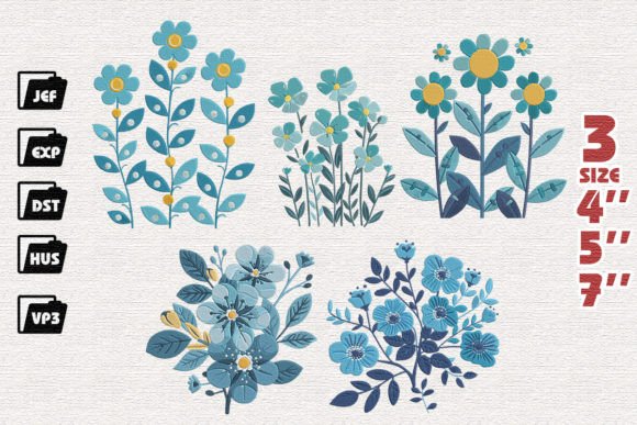 Charming Set of 5 Turquoise Flowers