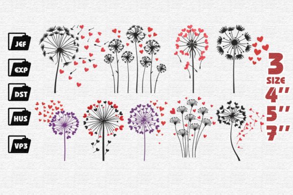 Charming Set of 9 Dandelions with Hearts