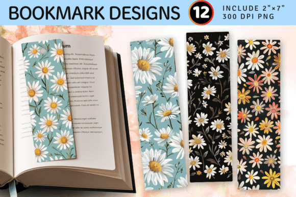 Daisy Embroidery Flowers PNG Bookmark Design