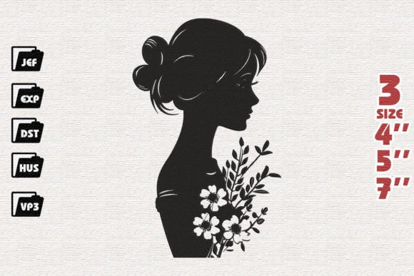 Girl Holding Flowers: A Charming Embroidery Design