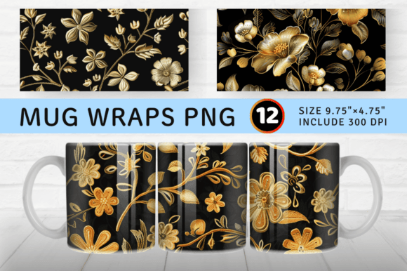 Gold Flowers Embroidery Mug Wrap Sublima Review for Apparel