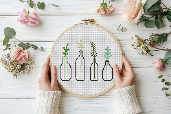 Green Plants Cross Stitch Pattern for Sweatshirts