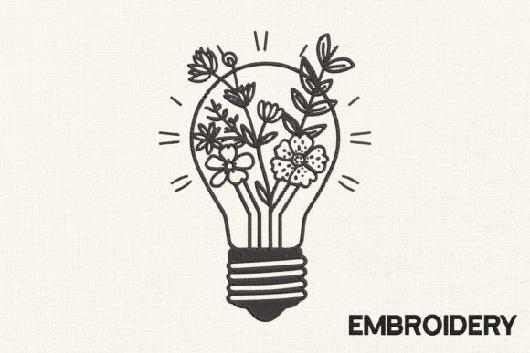 Light Bulb with Flowers: A Versatile Embroidery Design
