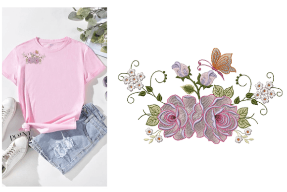 Roses and Butterfly: A Charming Embroidery Design