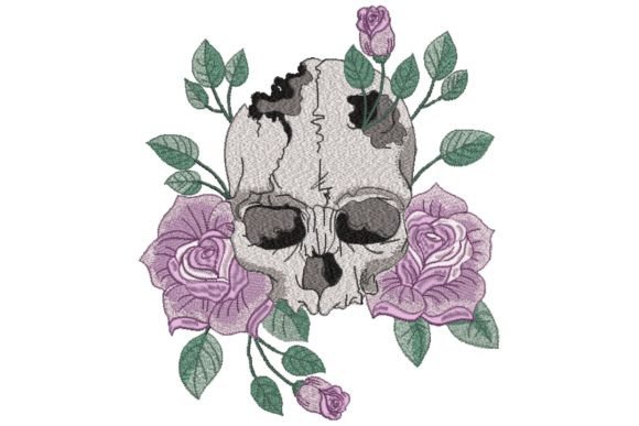 Skull with Roses Flower: A Bold Embroidery Design