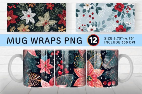 Winter Embroidery Flowers Mug Wrap Sublimation Design Review